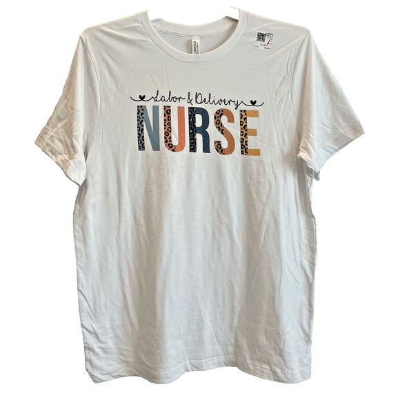 Labor & Delivery Nurse T-Shirt XL White❤️NEW❤️ Cheetah Zoo Print ~ 100% Cotton - Picture 1 of 3